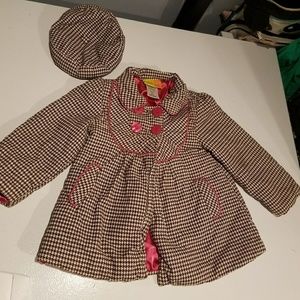 Toddler Girls Houndstooth Dress Coat and Hat